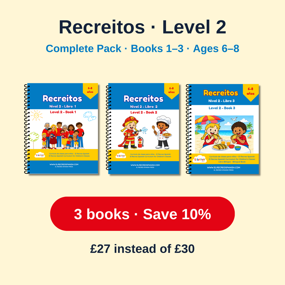 Recreitos Level 2 Complete Pack – Books 1–3 (spiral-bound)