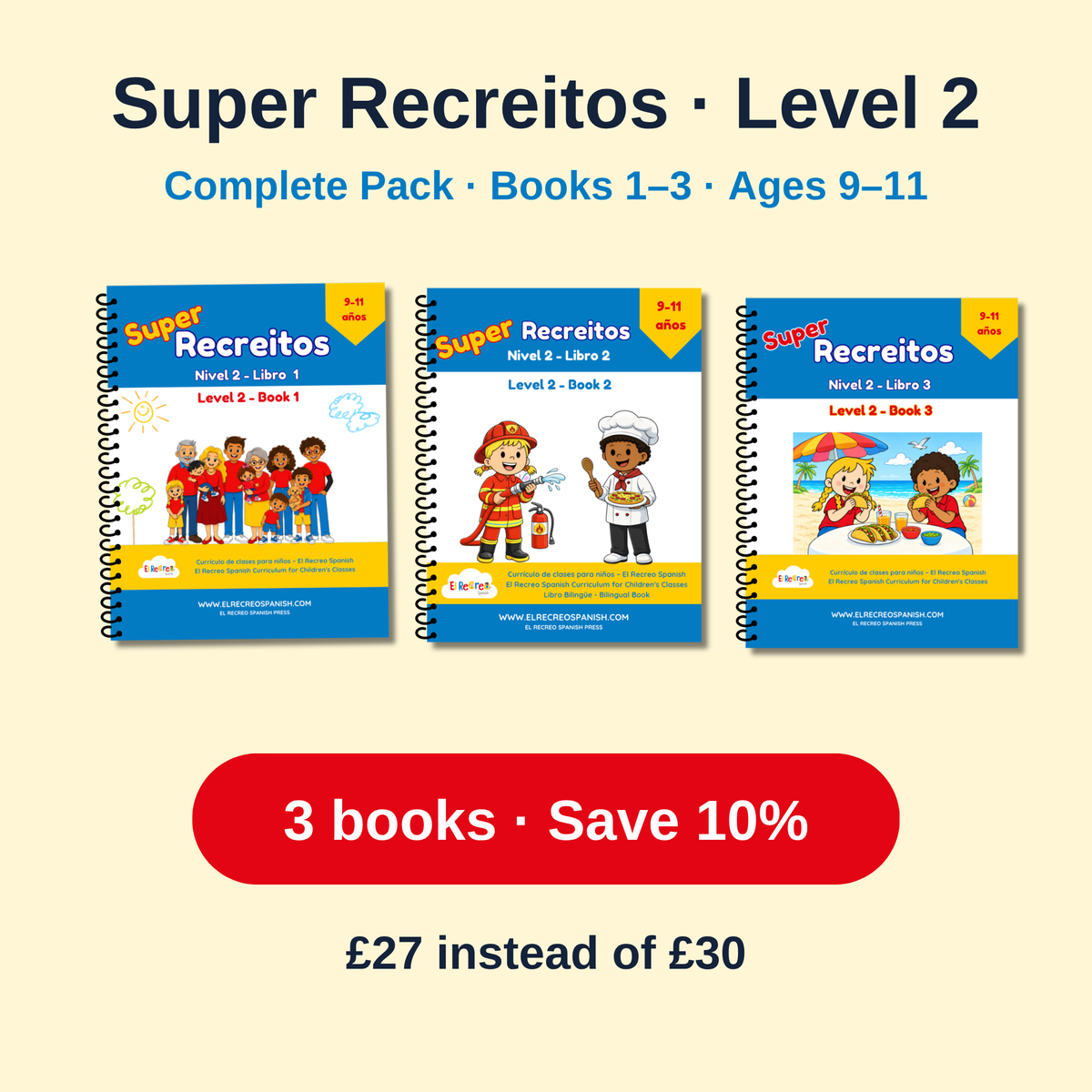 Super Recreitos Level 2 Complete Pack – Books 1–3 (spiral-bound)